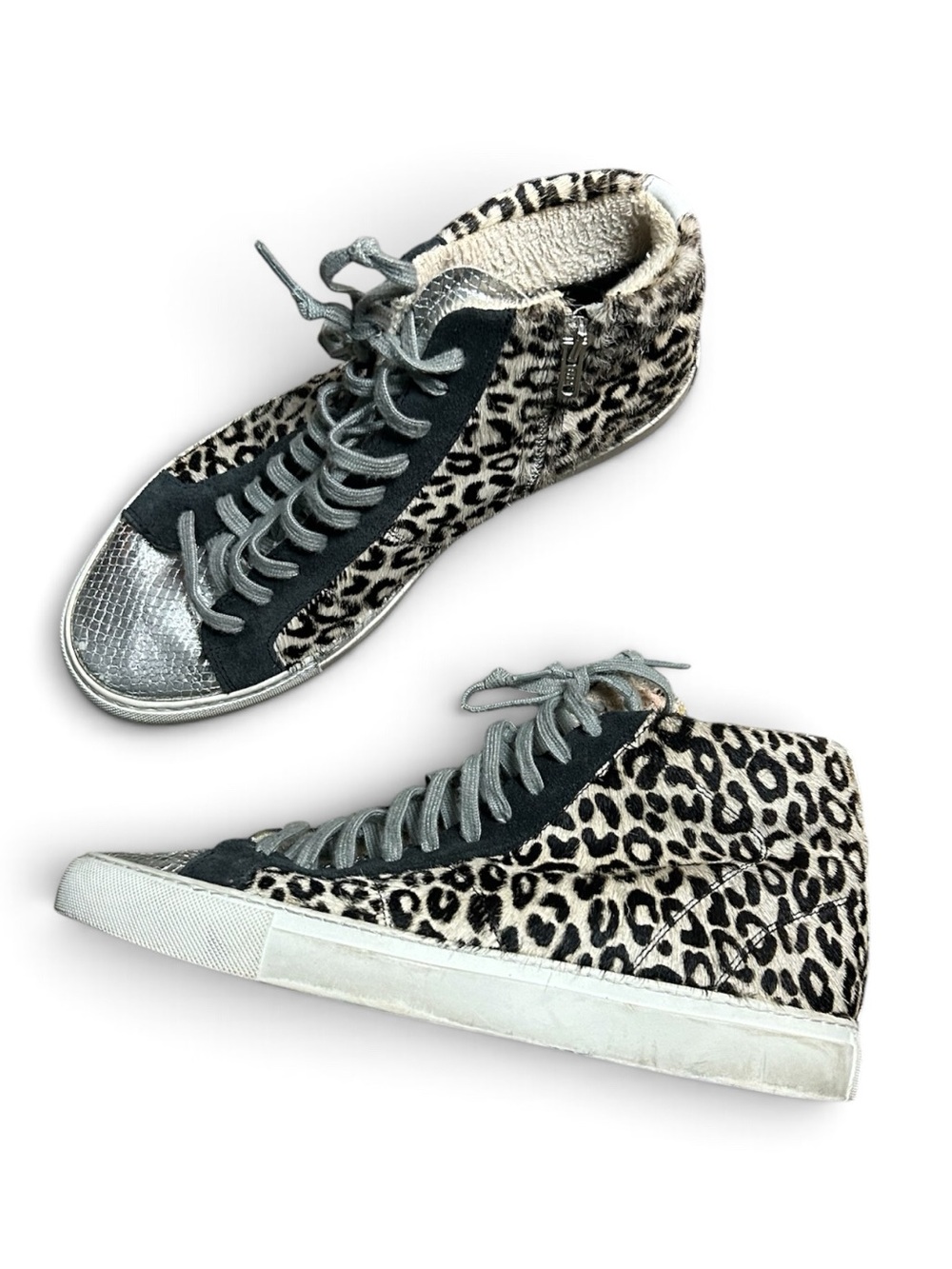 P448 You Can Surf Later Leopard Print Calf Hair High Top Sneakers Size 41